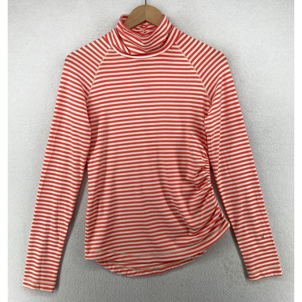 INDYEVA Top S Riga II Long Sleeve Turtleneck Base Layer Striped Ruched Orange